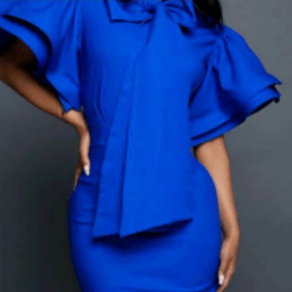 Ruffled Shoulder Dress with Bow